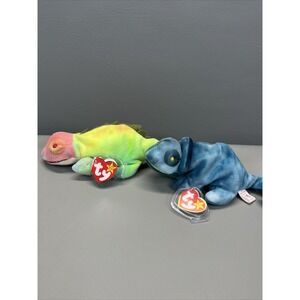Ty Beanie Baby Iggy and Rainbow Errors Mix Up Blue & Tie Dye Vintage 90s 1997